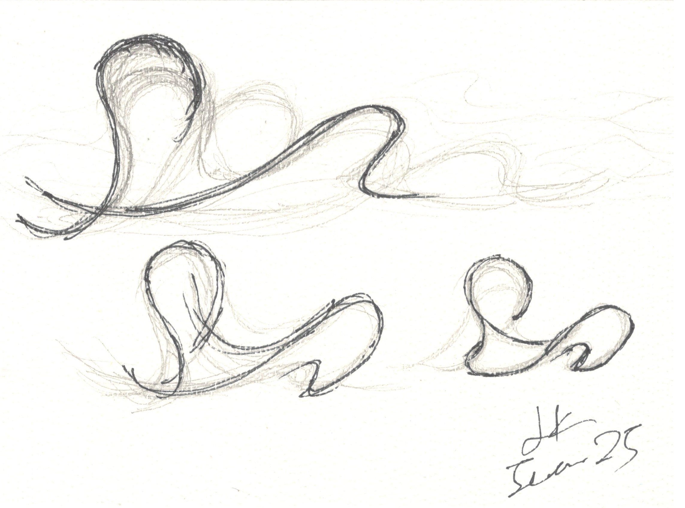 Harry Konstantinou trying to capture the waves in a sketch during Nerida chair designing process