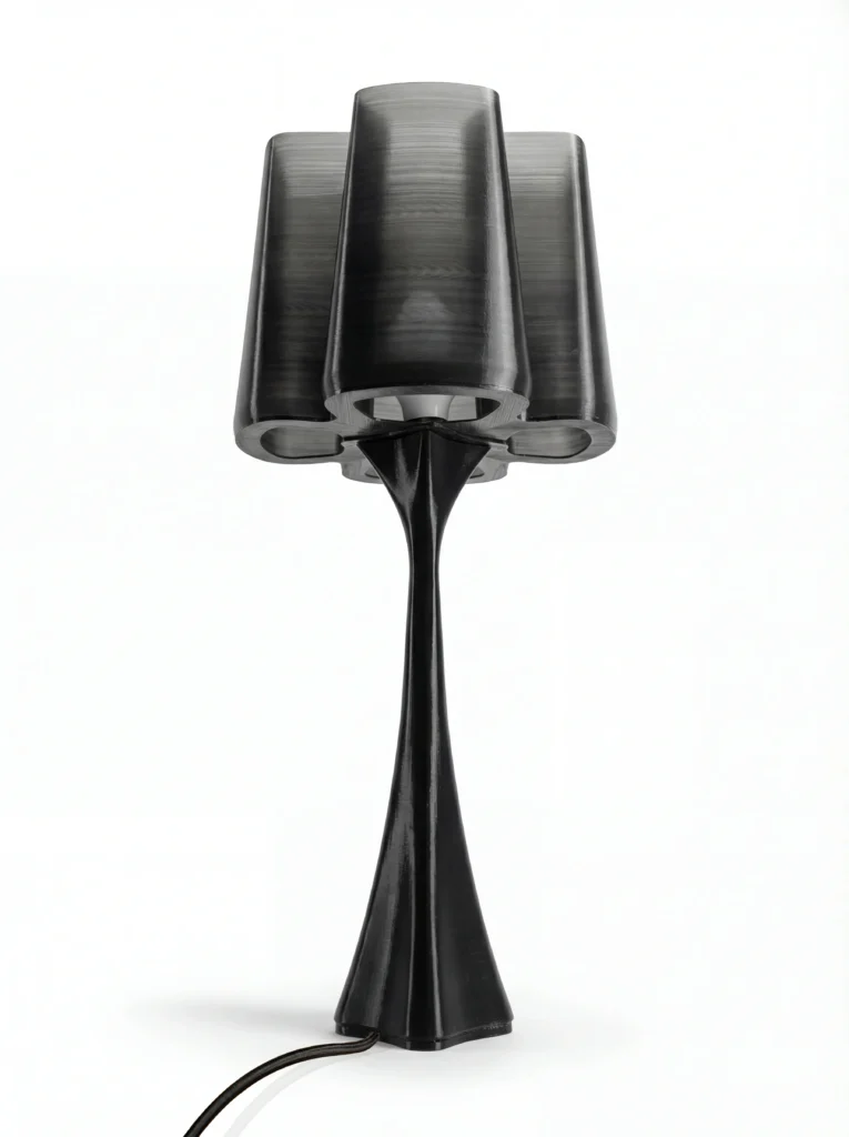 Black transparent Tulip table lamp, living room decoration, designed by Harry Konstantinou Idea34 © 2025 All Rights Reserved